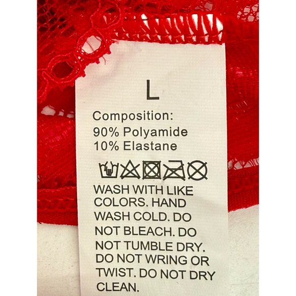 Red Lace V-Neck Strappy Back Thong Croquette Devilcore Bodysuit Lingerie - Picture 9 of 12